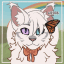 Stylized art of a white cat with mismatched eyes.