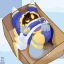 Art of Magolor from the Kirby series. They are depicted with paws and a tail, lying in a cardboard box.